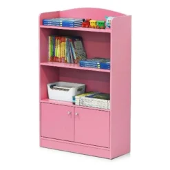 Furinno KidKanac Bookshelf Bookcase with 3 Shelves and Storage Cabinet for Bedroom, Living Room or Playroom Organization, Pink -My Book Perch Sales Store unnamed file 5001