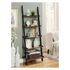 72.25" French Country Bookshelf Ladder Dark Walnut/Black - Breighton Home -My Book Perch Sales Store unnamed file 5012