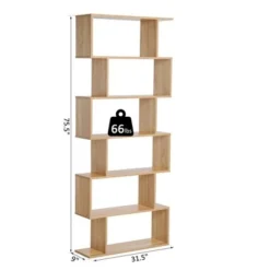 HOMCOM 75.5"H Bookcase 6 Shelf S-Shaped Bookshelf Wooden Storage Display Stand Shelf Organizer Free Standing Oak -My Book Perch Sales Store unnamed file 5025