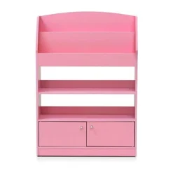 Furinno KidKanac Bookshelf Bookcase with 4 Shelves and Toy Storage Cabinet for Bedroom, Living Room or Playroom Organization, Pink