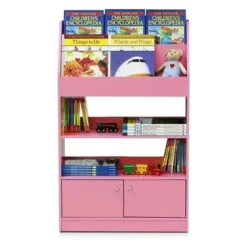 Furinno KidKanac Bookshelf Bookcase with 4 Shelves and Toy Storage Cabinet for Bedroom, Living Room or Playroom Organization, Pink -My Book Perch Sales Store unnamed file 5046