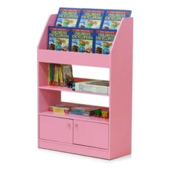 Furinno KidKanac Bookshelf Bookcase with 4 Shelves and Toy Storage Cabinet for Bedroom, Living Room or Playroom Organization, Pink -My Book Perch Sales Store unnamed file 5047