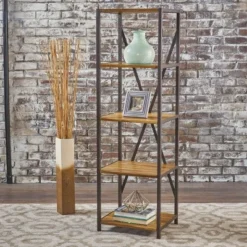 Roney 17" Bookcase with Rustic Metal Finished Iron Accents - Natural - Christopher Knight Home