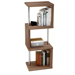 Bestier S-Shaped Bookshelf Multifunctional Bookcase Storage Shelf 43 Inch w/ Adjustable Shelves for Kitchens, Living Rooms, and Bedrooms, Walnut