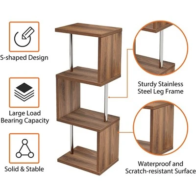 Bestier S-Shaped Bookshelf Multifunctional Bookcase Storage Shelf 43 Inch w/ Adjustable Shelves for Kitchens, Living Rooms, and Bedrooms, Walnut 4 Bestier S-Shaped Bookshelf Multifunctional Bookcase Storage Shelf 43 Inch w/ Adjustable Shelves for Kitchens, Living Rooms, and Bedrooms, Walnut - Image 2