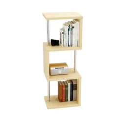 Bestier S-Shaped Bookshelf Multifunctional Bookcase Storage Shelf 43 Inch w/ Adjustable Shelves for Kitchens, Living Rooms, and Bedrooms, Oak