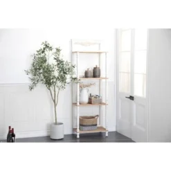 Olivia & May Farmhouse Wood and Metal Shelving Unit White - Olivia & May