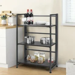 Costway 3-Tier Folding Bookshelf Foldable Metal Storage Shelf Portable Display Rack GreyWood -My Book Perch Sales Store unnamed file 515