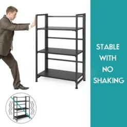 Costway 3-Tier Folding Bookshelf Foldable Metal Storage Shelf Portable Display Rack GreyWood -My Book Perch Sales Store unnamed file 519