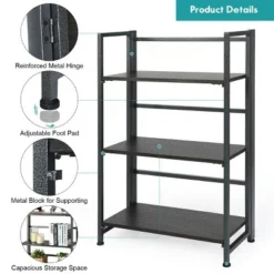 Costway 3-Tier Folding Bookshelf Foldable Metal Storage Shelf Portable Display Rack GreyWood -My Book Perch Sales Store unnamed file 520