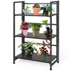 Costway 3-Tier Folding Bookshelf Foldable Metal Storage Shelf Portable Display Rack GreyWood -My Book Perch Sales Store unnamed file 521