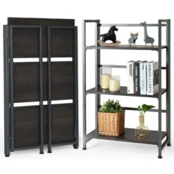 Costway 3-Tier Folding Bookshelf Foldable Metal Storage Shelf Portable Display Rack GreyWood -My Book Perch Sales Store unnamed file 522