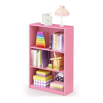 Furinno Jaya Home Simple Sleek Wooden 3 Tier Adjustable Office Open Bookcase Display Closet Storage Shelf for Living Room and Bedroom Spaces, Pink 5 Furinno Jaya Home Simple Sleek Wooden 3 Tier Adjustable Office Open Bookcase Display Closet Storage Shelf for Living Room and Bedroom Spaces, Pink - Image 3