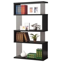 Coaster Home Furniture Contemporary Asymmetrical 63 inch Durable Snaking Home Living Room 5 Shelf Bookshelf with Tempered Glass Support, Black -My Book Perch Sales Store unnamed file 5232
