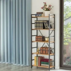 Fabulaxe Industrial Style 5 Shelf Wood and Metal Bookcase -My Book Perch Sales Store unnamed file 5325