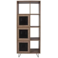 Flash Furniture Woodridge Collection 63"H 5 Cube Storage Organizer Bookcase with Metal Cabinet Doors in Rustic Wood Grain Finish