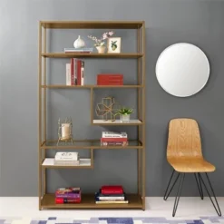 72" EOS Geometric Bookshelf Etagere Brass - Dorel Living -My Book Perch Sales Store unnamed file 5435