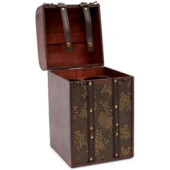 Okuna Outpost Wooden 4 Bottles Travel Wine for Storage Storage Bar Accessory, Flower Pattern, 8 x 8.5 x 13.8 in. -My Book Perch Sales Store unnamed file 5560