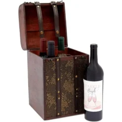 Okuna Outpost Wooden 4 Bottles Travel Wine for Storage Storage Bar Accessory, Flower Pattern, 8 x 8.5 x 13.8 in. -My Book Perch Sales Store unnamed file 5563