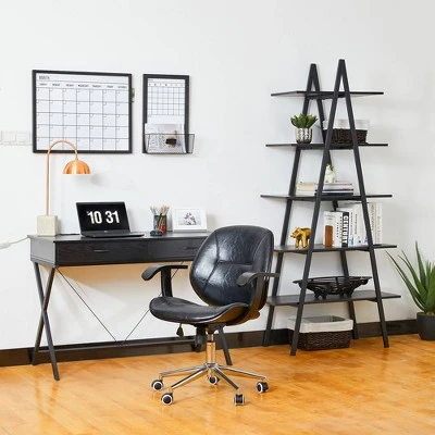 Modern Industry Metal/Wooden 5 Tier 'A' Frame Bookcase and Shelves - Glitzhome Black 3 Modern Industry Metal/Wooden 5 Tier 'A' Frame Bookcase and Shelves - Glitzhome Black