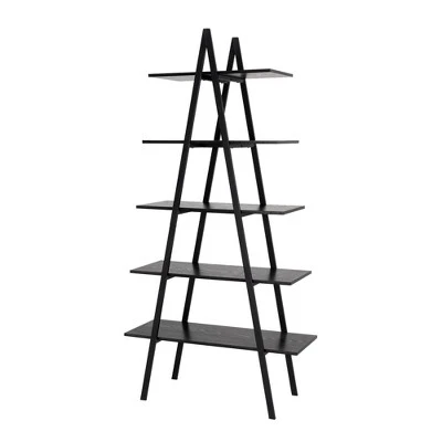 Modern Industry Metal/Wooden 5 Tier 'A' Frame Bookcase and Shelves - Glitzhome Black 10 Modern Industry Metal/Wooden 5 Tier 'A' Frame Bookcase and Shelves - Glitzhome Black - Image 8