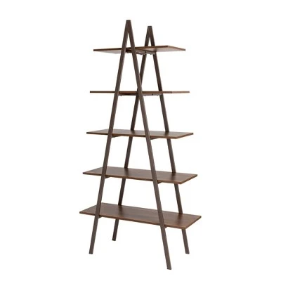 Modern Industry Metal/Wooden 5 Tier 'A' Frame Bookcase and Shelves - Glitzhome Black 11 Modern Industry Metal/Wooden 5 Tier 'A' Frame Bookcase and Shelves - Glitzhome Black - Image 9