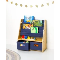 Sling Bookshelf with Storage Canvas - WildKin Natural/blue