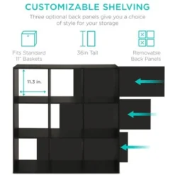 Best Choice Products 9-Cube Bookshelf, Display Storage System, Compartment Organizer w/ 3 Removable Back Panels - Black