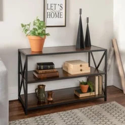 25.62" X Frame Metal and Wood Media Bookshelf - Saracina Home Barnwood -My Book Perch Sales Store unnamed file 720