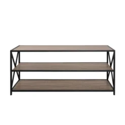 Modern Farmhouse X Frame Metal and Wood Media Bookshelf - Saracina Home Barnwood -My Book Perch Sales Store unnamed file 732