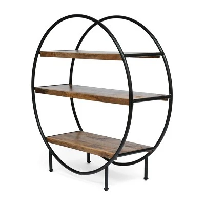 37.5" Dundas Handcrafted Industrial Circular Mango Wood Shelf Natural/Black - Christopher Knight Home 4 37.5" Dundas Handcrafted Industrial Circular Mango Wood Shelf Natural/Black - Christopher Knight Home - Image 2