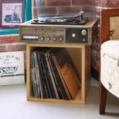 Way Basics Eco Stackable Vinyl Record Storage Cube Natural Wood Grain
