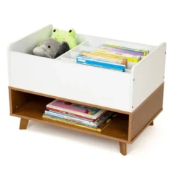 Morgan Mid-Century Bookshelf Caddy and Toy Storage with Shelf Wood/White - Humble Crew