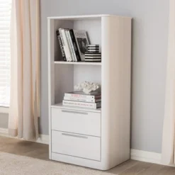 15.47" 2 Drawer Carlingford Modern and Contemporary Whitewashed Wood Bookshelf White - Baxton Studio -My Book Perch Sales Store unnamed file 874