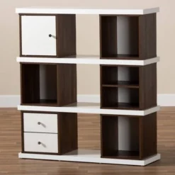 39.06" Rune Two-Tone 2 Drawer Bookcase White/Walnut - Baxton Studio -My Book Perch Sales Store unnamed file 882