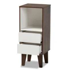 31.22" Senja Two-Tone Finished Wood 2 Drawer Bookcase White/Walnut - Baxton Studio