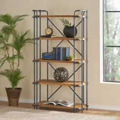 Yorktown 66.75" 5-Shelf Industrial Bookcase Brown - Christopher Knight Home