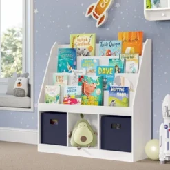 Kids' Bookrack with 3 Cubbies and 2 Bins - RiverRidge Home Pink