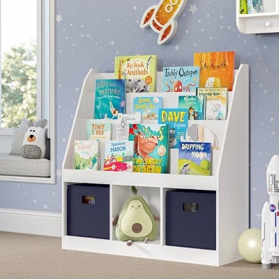 Kids' Bookrack with 3 Cubbies and 2 Bins - RiverRidge Home Pink 3 Kids' Bookrack with 3 Cubbies and 2 Bins - RiverRidge Home Pink